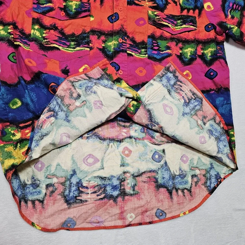Vtg Wrangler Shirt Mens XL Brushpopper Bright Loud Bull Skull Tie Dye Groovy - Picture 8 of 13